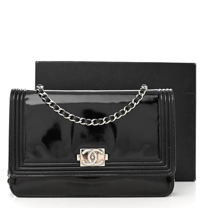 Chanel Glazed Calfskin Boy Wallet On Chain WOC Black 16 of 16