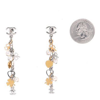 Chanel Pearl CC Charm Chain Drop Earrings Silver Gold 2 of 3