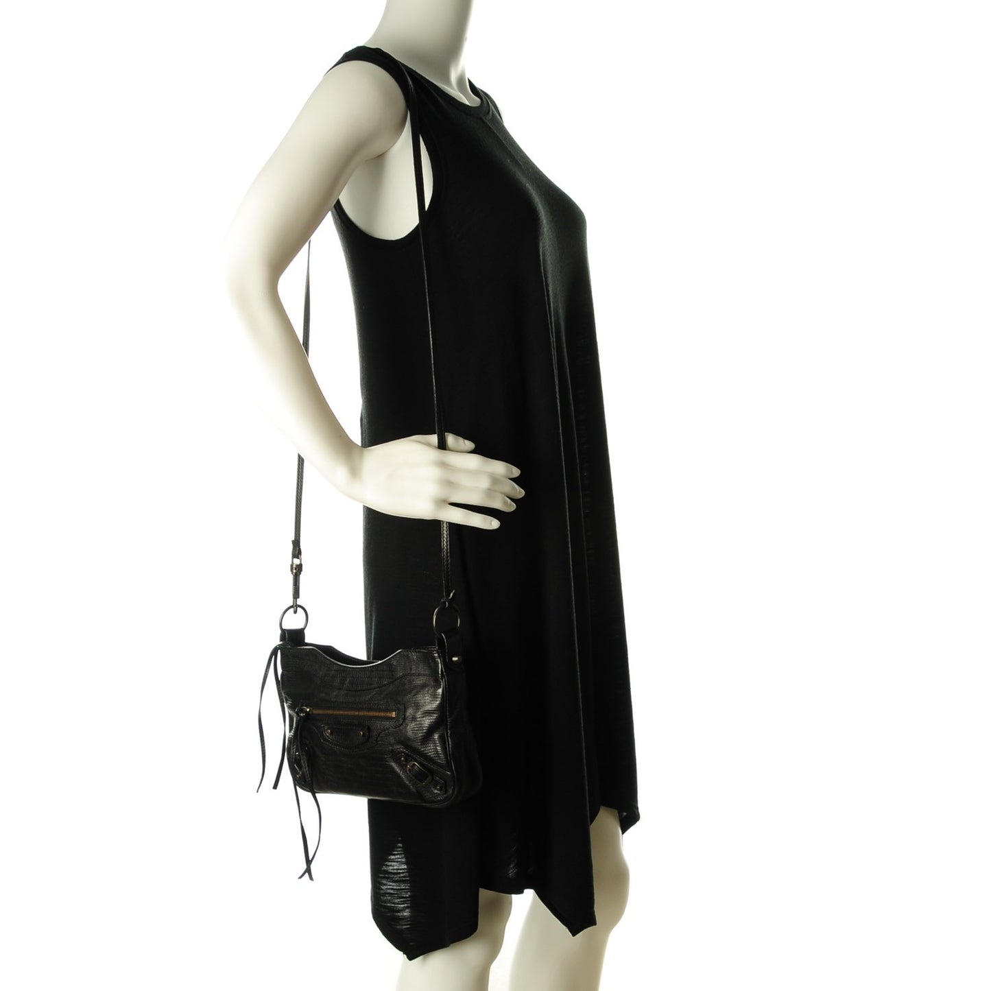 Agneau Classic Hardware Lizard Embossed Hip Black