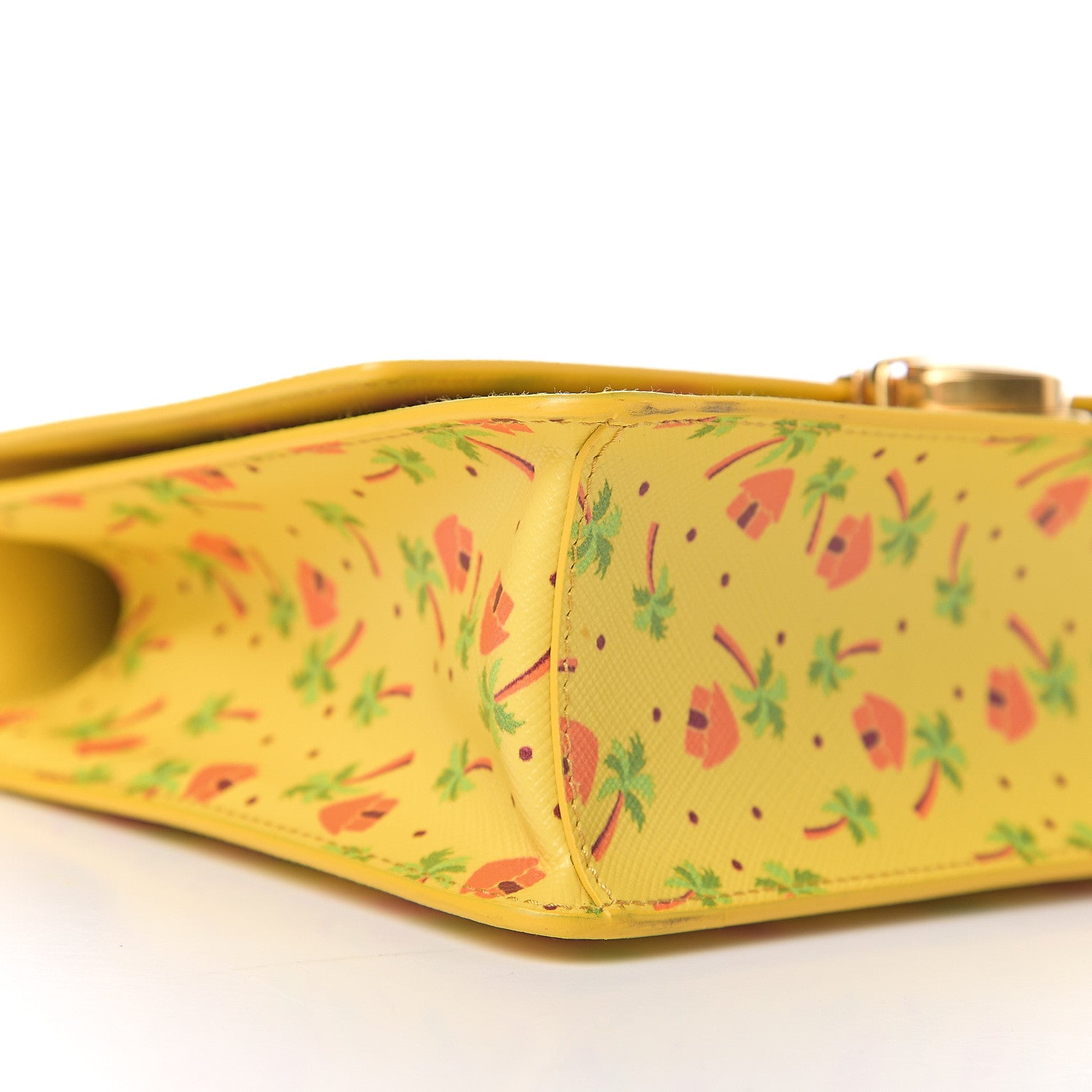 Prada Saffiano Palm Tree Print Shoulder Bag Giallo 6 of 8