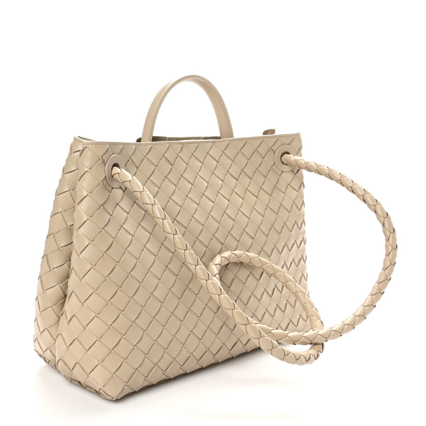 Nappa Intrecciato Medium Andiamo Shoulder Bag Ecru