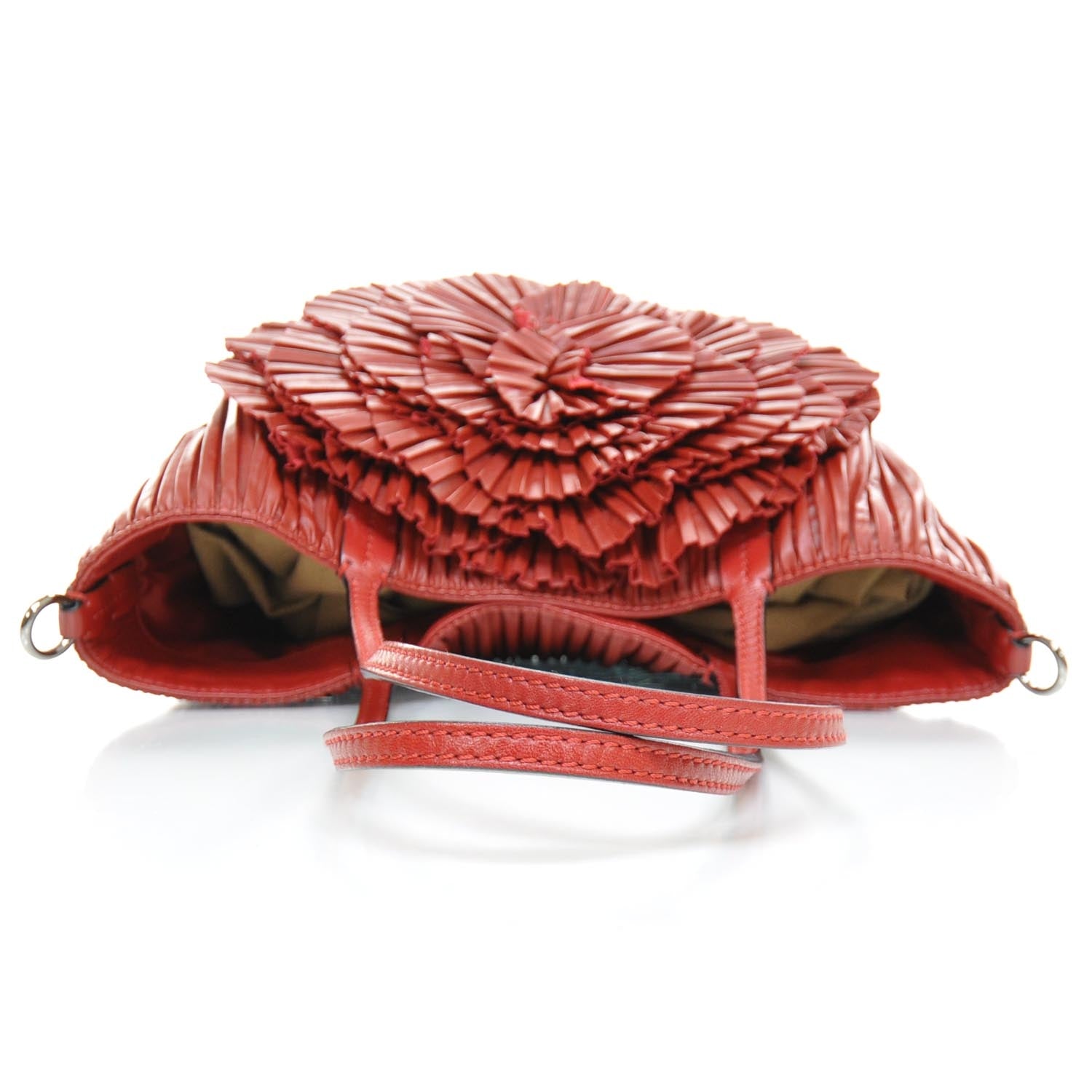 Valentino Garavani Leather Pleated Rosette Tote Red 5 of 9