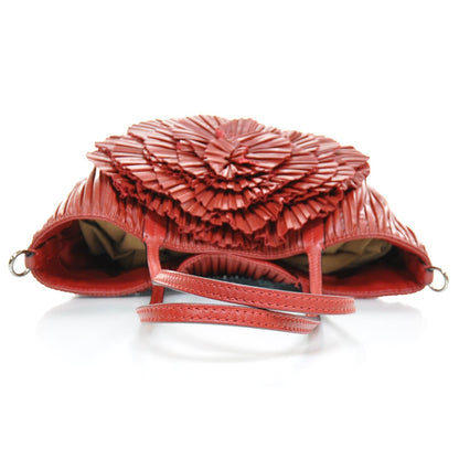 Valentino Garavani Leather Pleated Rosette Tote Red 5 of 9
