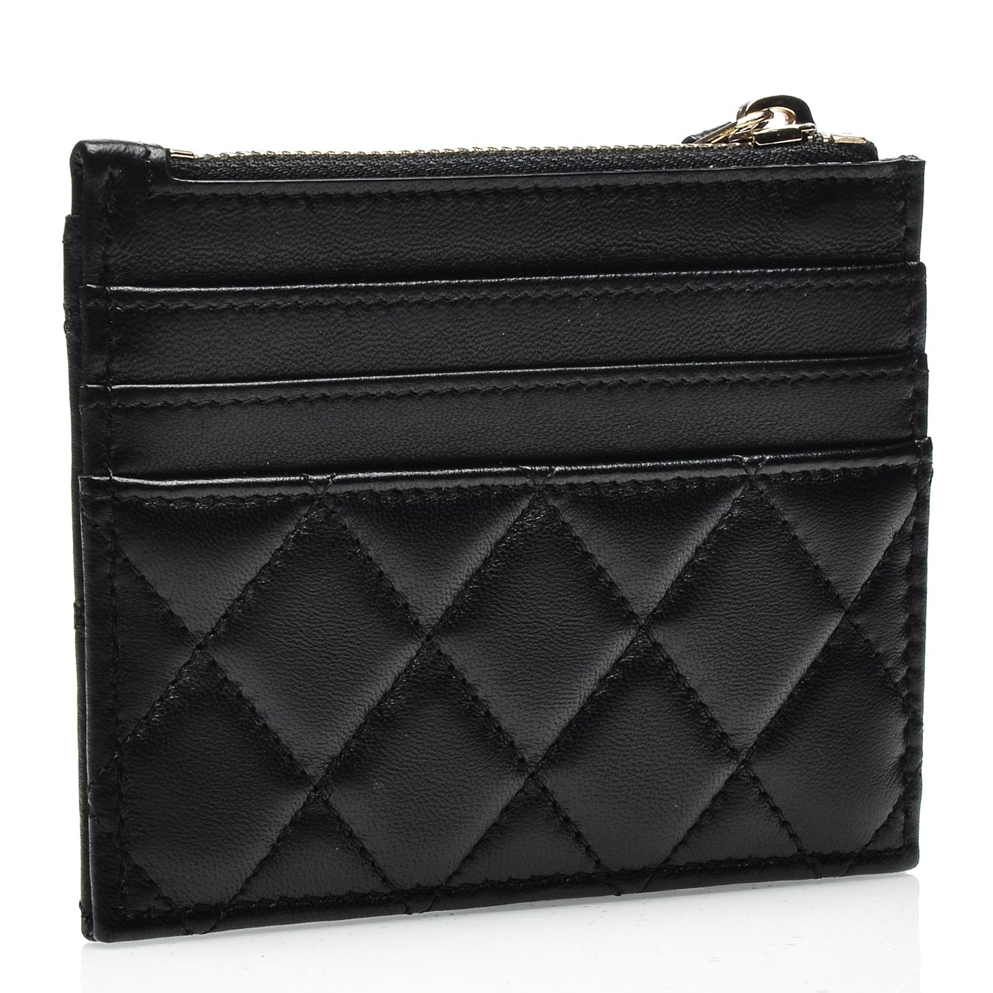 Lambskin Quilted Zip Card Holder Black