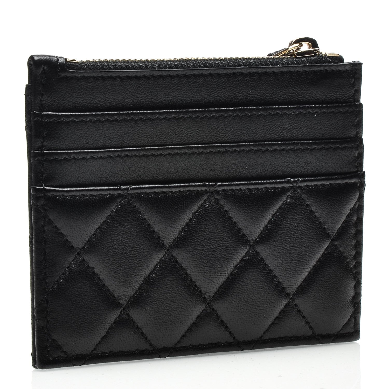 Chanel Lambskin Quilted Zip Card Holder Black 3 of 7