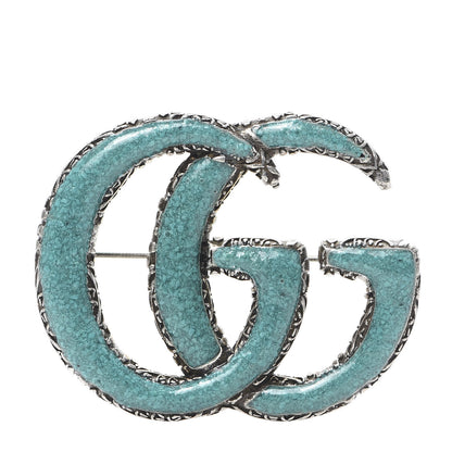 Gucci Sterling Silver Enamel GG Brooch Turquoise 1 of 5