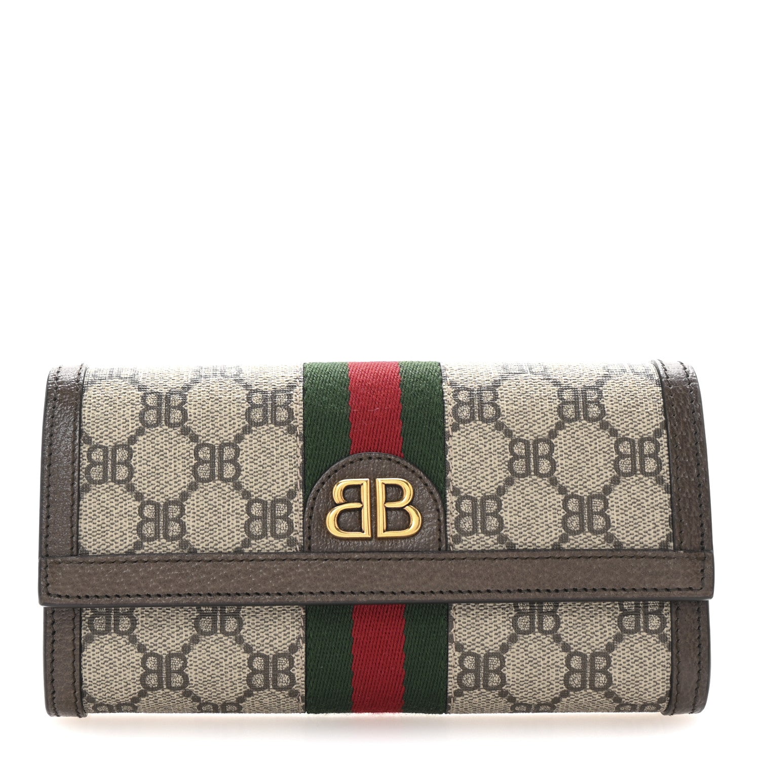 Gucci X BALENCIAGA BB Supreme Monogram Textured Dollar Calfskin Web Ophidia Continental Wallet Beige Ebony New Acero 1 of 8