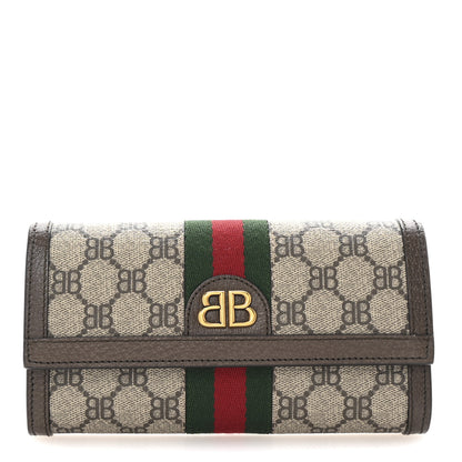 Gucci X BALENCIAGA BB Supreme Monogram Textured Dollar Calfskin Web Ophidia Continental Wallet Beige Ebony New Acero 1 of 8