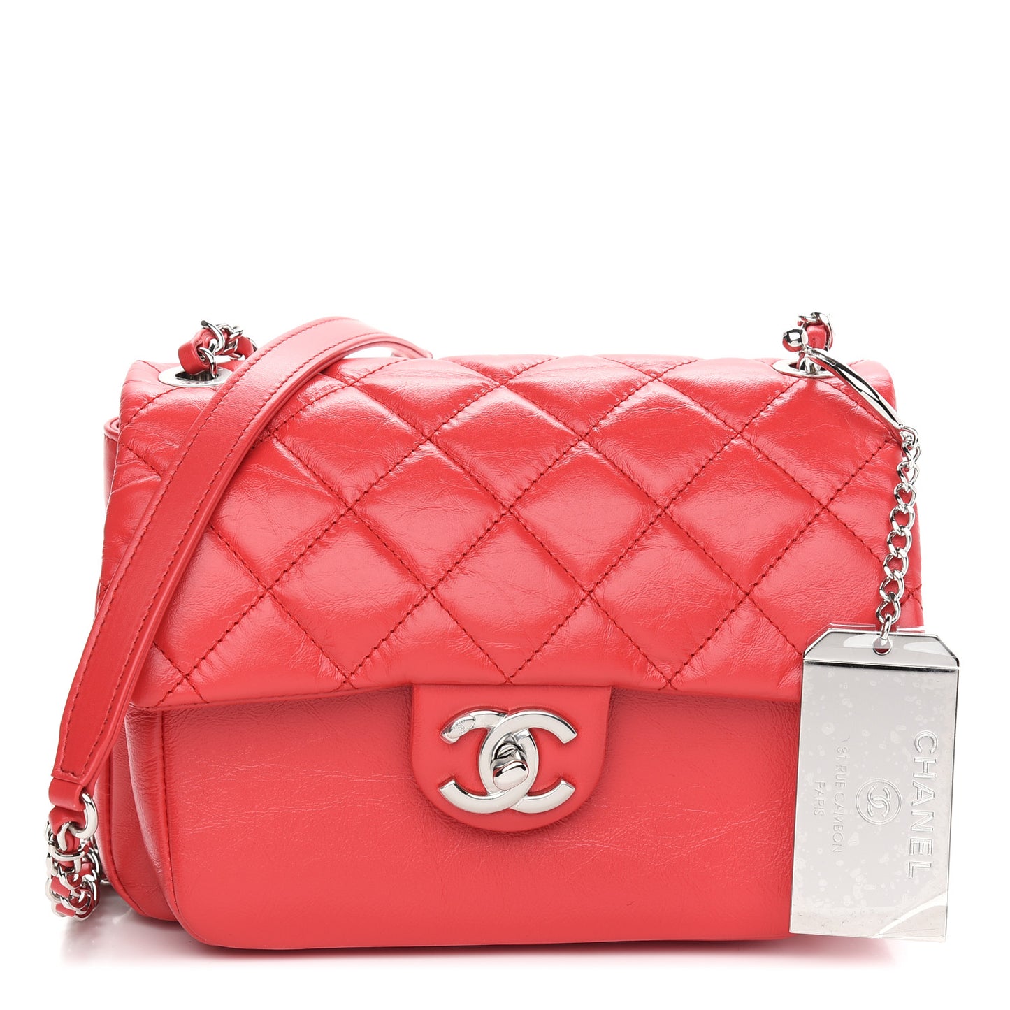 Aged Calfskin Quilted Express Zip Around Flap Red