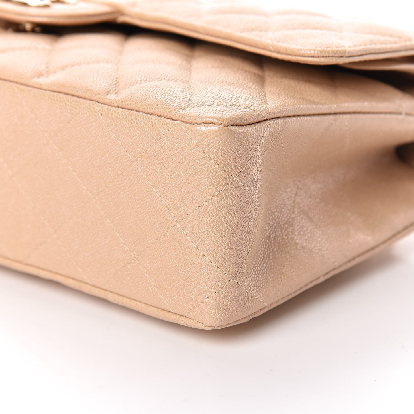 Iridescent Caviar Quilted Medium Double Flap Beige