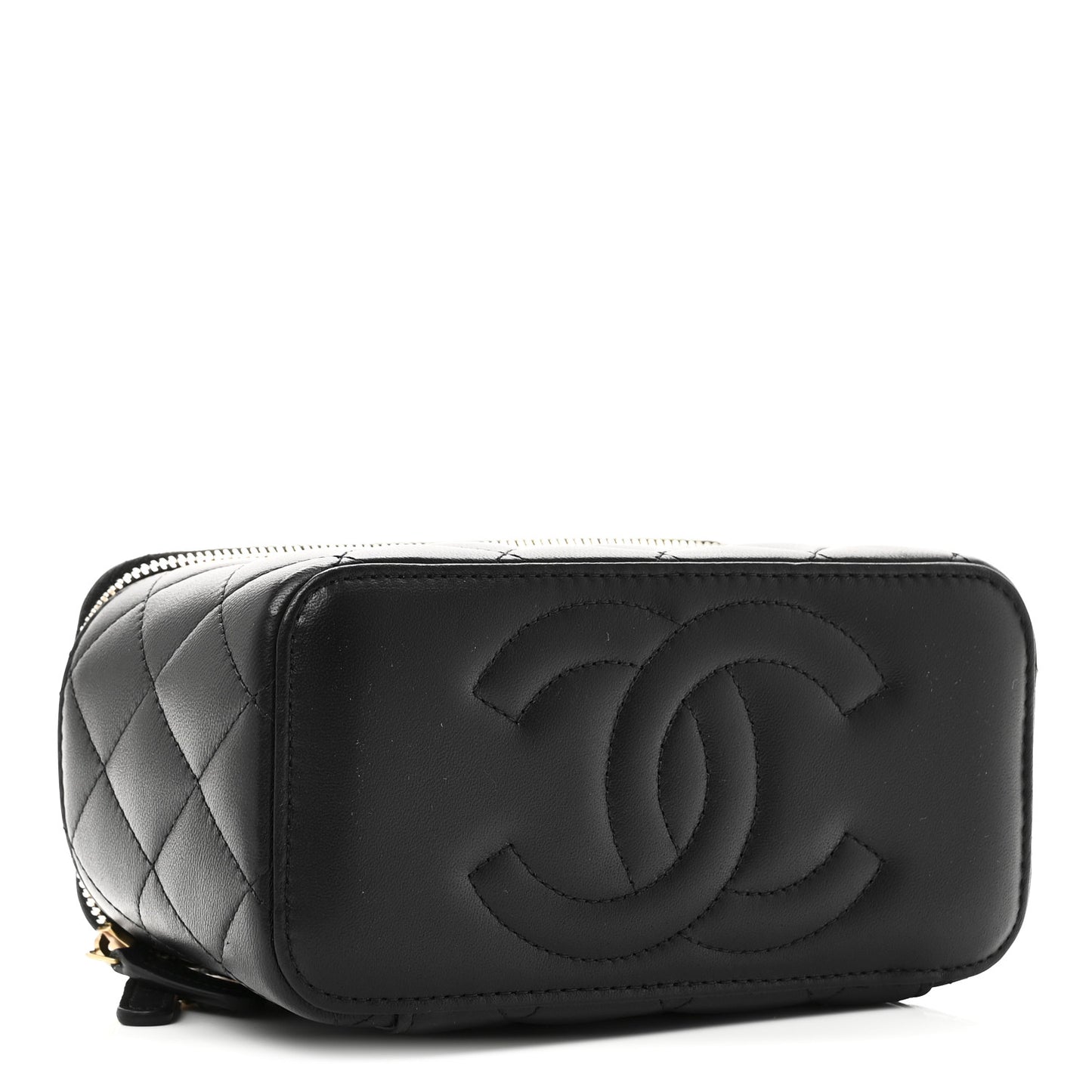 Lambskin Quilted Sweet Camellia Small Vanity Case With Chain Black