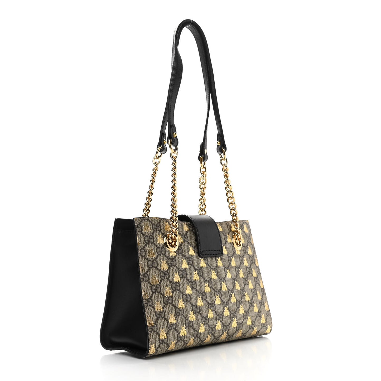 GG Supreme Monogram Bees Small Padlock Tote Beige Oro Black