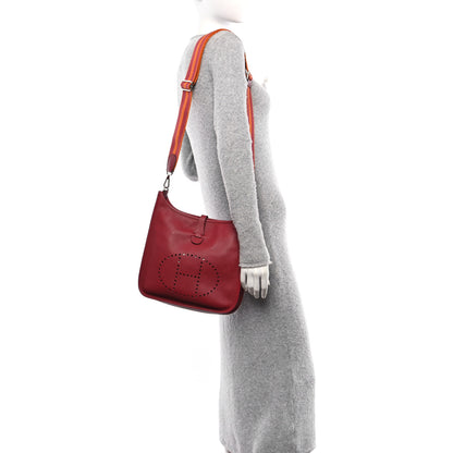 Hermes Taurillon Clemence Amazone Evelyne III PM Rouge Grenat Orange 2 of 10