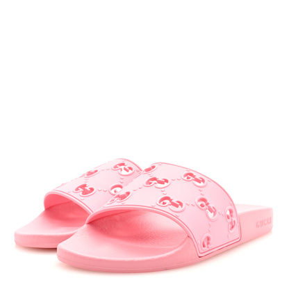 Gucci Rubber GG Monogram Perforated Womens Slide Sandals 38 Rose Box 2 of 7
