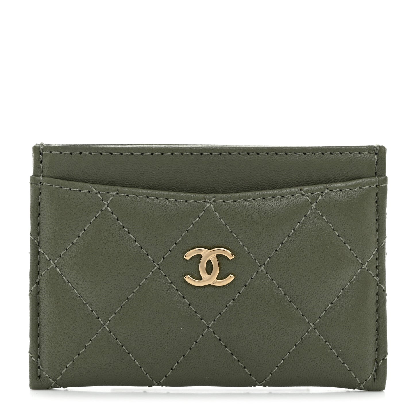 Lambskin Quilted Card Holder Khaki