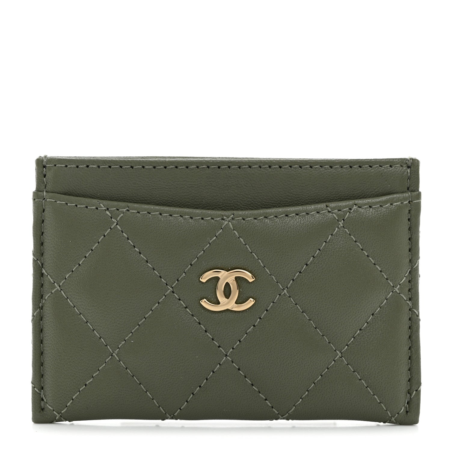 Chanel Lambskin Quilted Card Holder Khaki 1 of 9