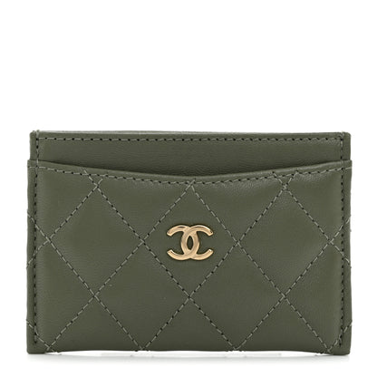 Chanel Lambskin Quilted Card Holder Khaki 1 of 9