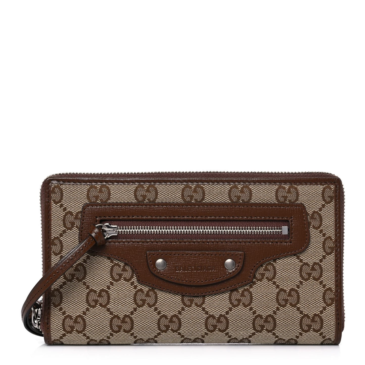 X GUCCI GG Monogram Azalea Calfskin Neo Classic Zip Around Wallet Beige Ebony Brown Sugar