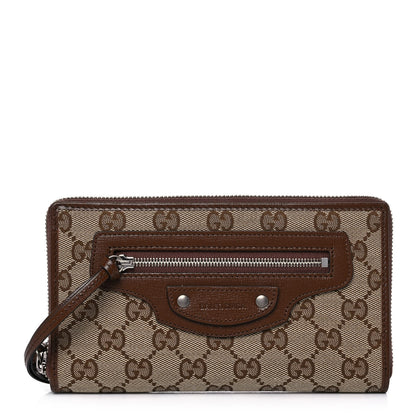 Balenciaga X GUCCI GG Monogram Azalea Calfskin Neo Classic Zip Around Wallet Beige Ebony Brown Sugar 1 of 10