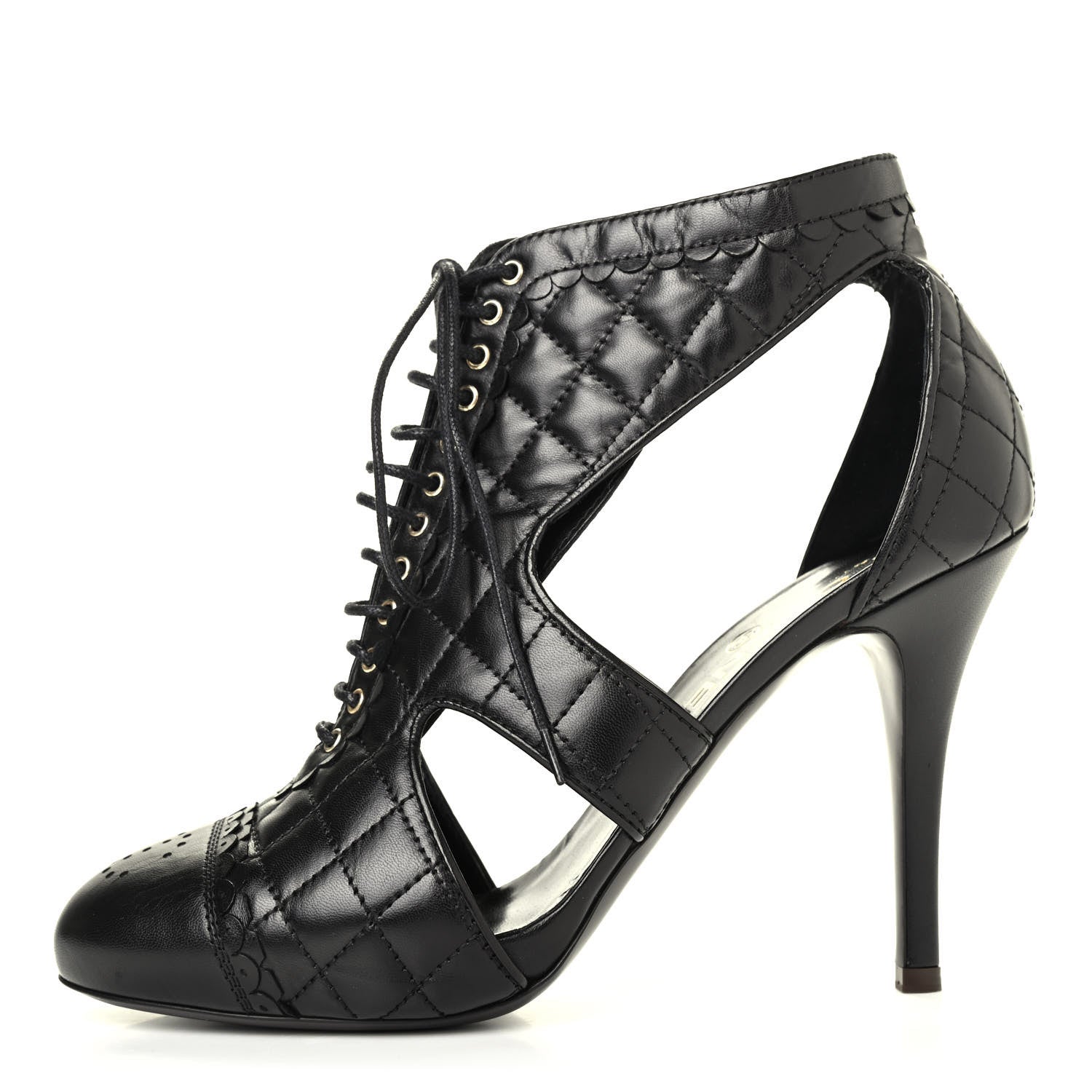 Chanel Calfskin Quilted Cut Out Boots 39 Black 1 of 4