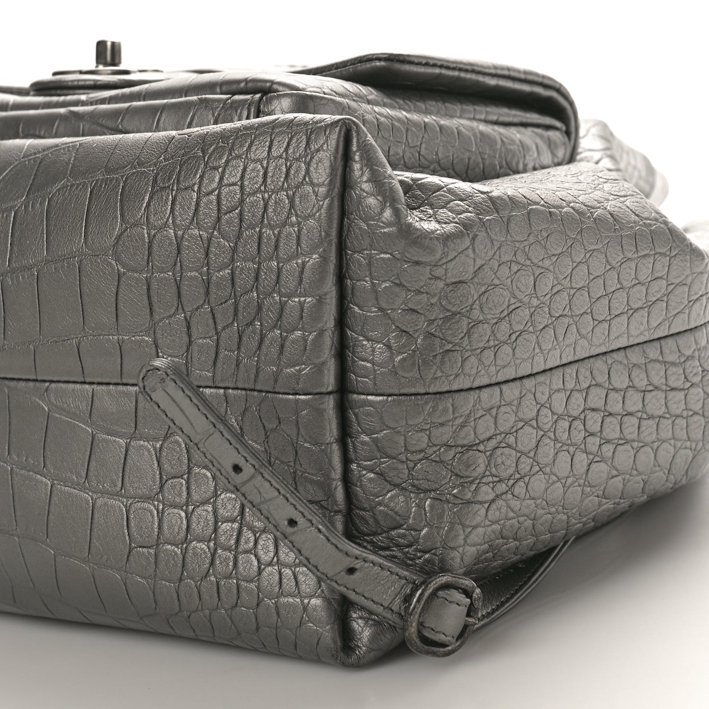 Metallic Calfskin Crocodile Embossed Large Backpack Silver