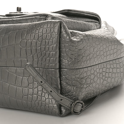 Chanel Metallic Calfskin Crocodile Embossed Large Backpack Silver 9 of 9