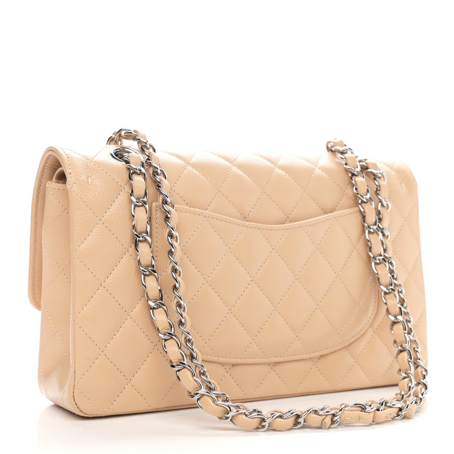 Caviar Quilted Medium Double Flap Beige