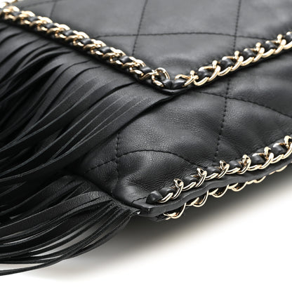 Chanel Calfskin Quilted Fringe Small Shopping Bag Black 9 of 9