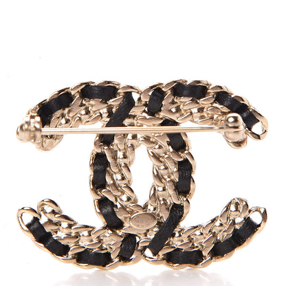 Chanel Lambskin Crystal CC Brooch Black Gold 3 of 5