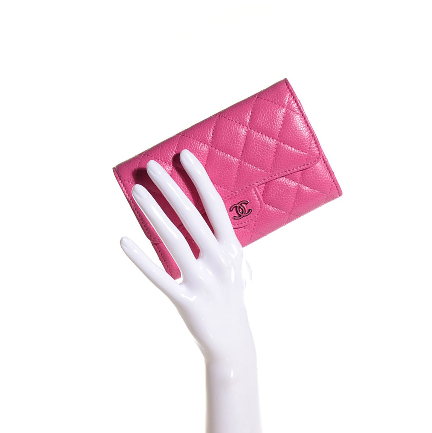 Caviar Quilted Flap Wallet Dark Pink
