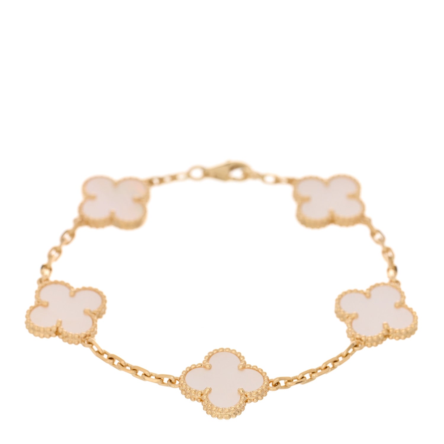 Van Cleef & Arpels 18K Yellow Gold Mother of Pearl 5 Motifs Vintage Alhambra Bracelet 1 of 3