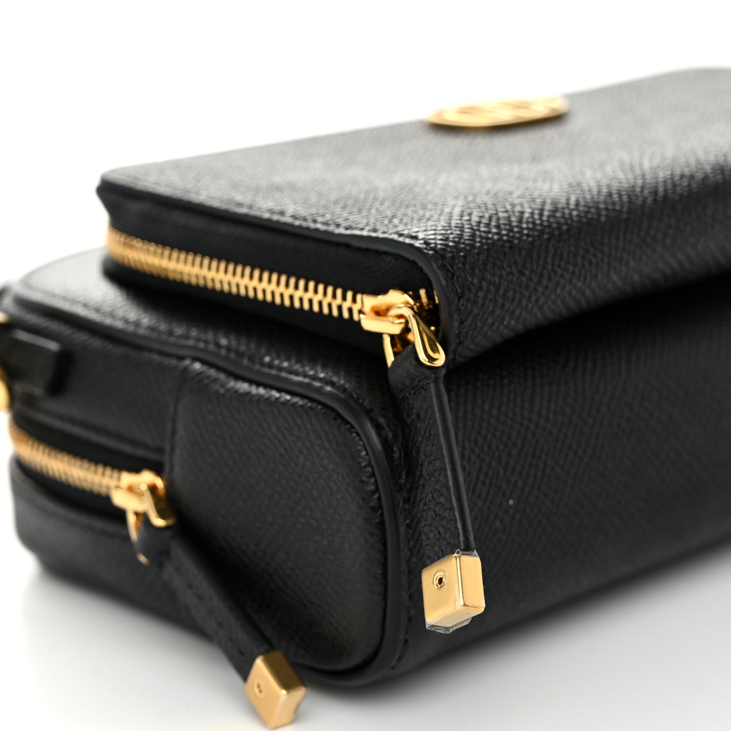 Grained Calfskin Caro Double Pouch Black