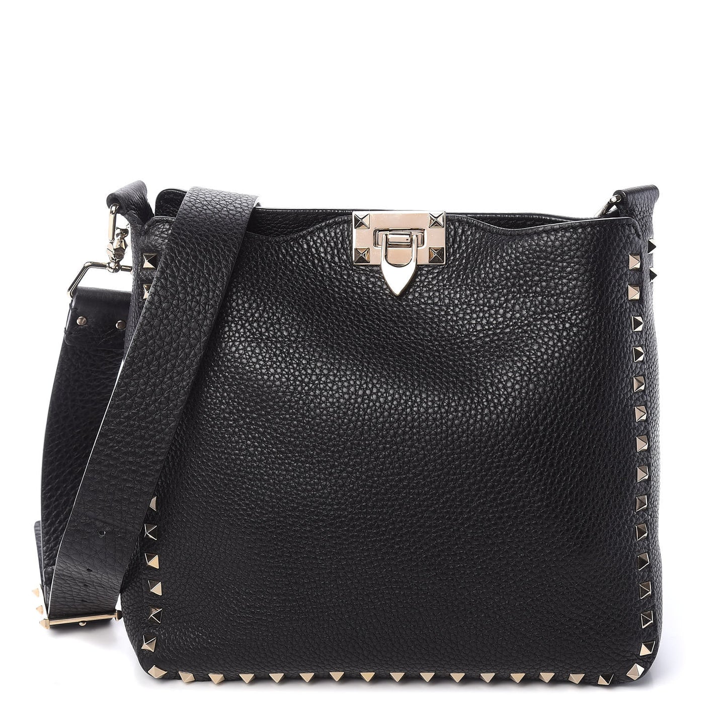 Pebbled Calfskin Small Rockstud Flip-Lock Messenger Bag Black
