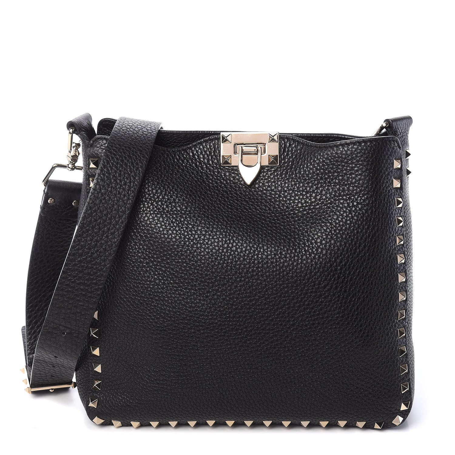 Valentino Garavani Pebbled Calfskin Small Rockstud Flip-Lock Messenger Bag Black 1 of 8