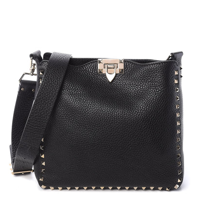 Valentino Garavani Pebbled Calfskin Small Rockstud Flip-Lock Messenger Bag Black 1 of 8