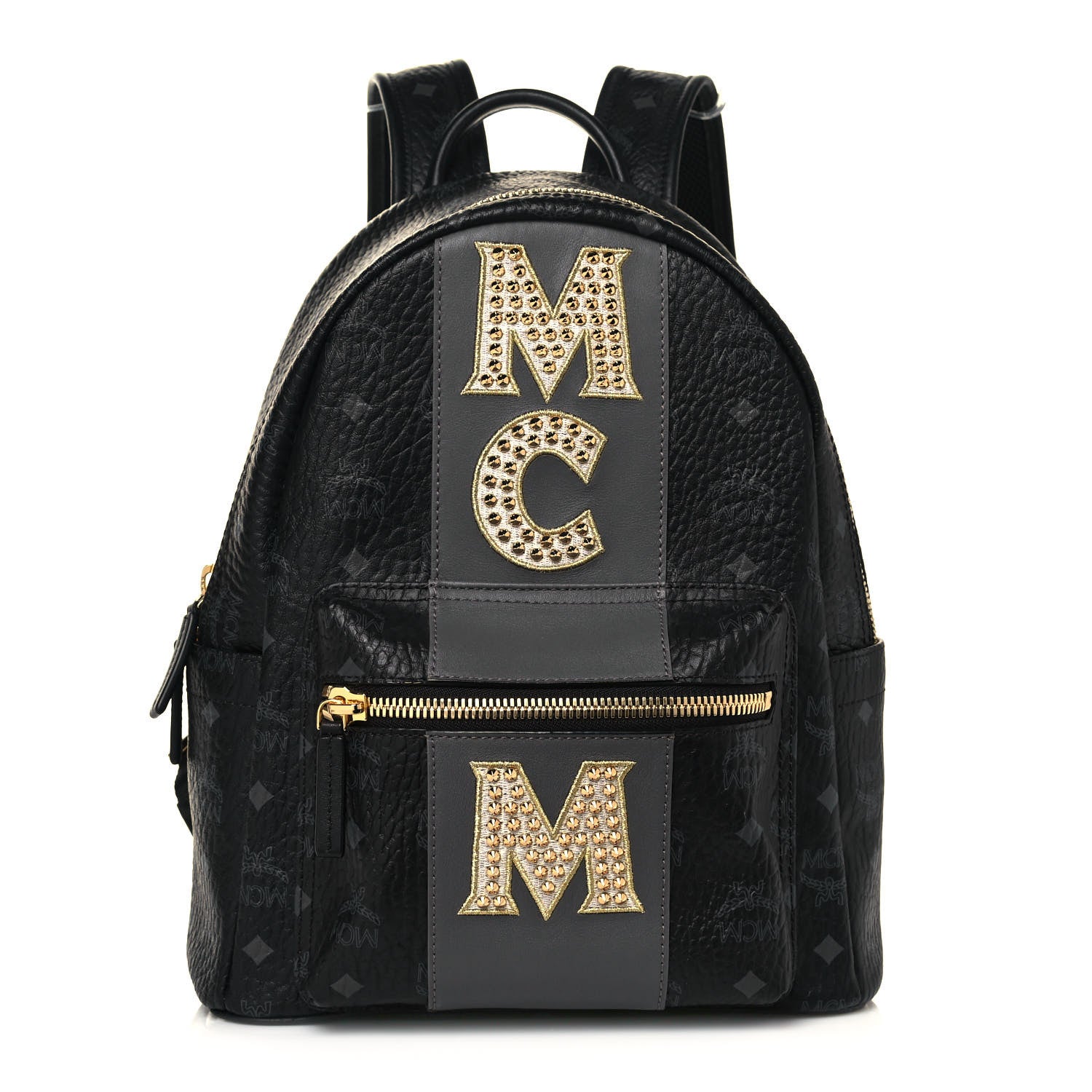 MCM Visetos Studded Small Studded Logo Stripe Backpack Black 1 of 14