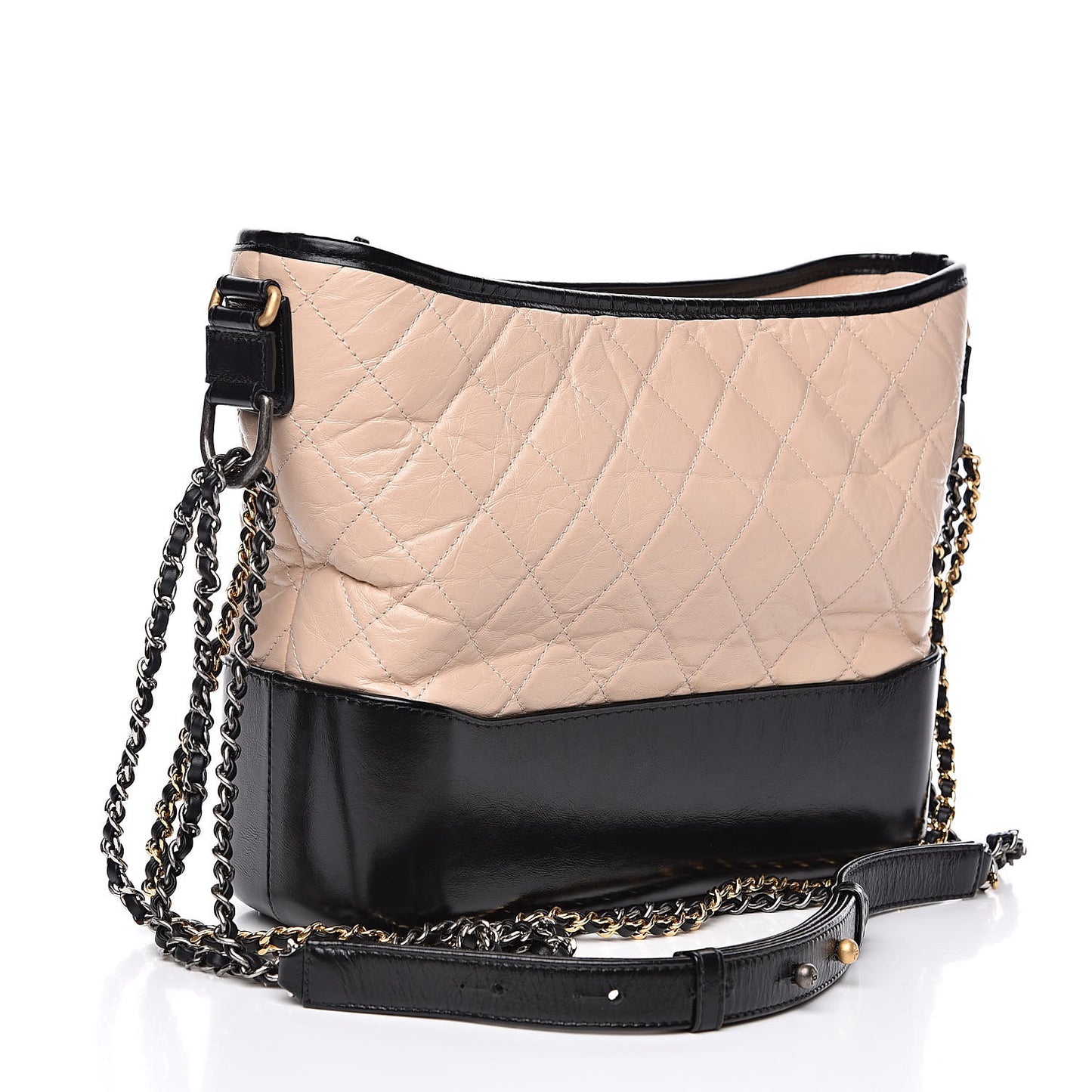 Aged Calfskin Quilted Medium Gabrielle Hobo Beige Black