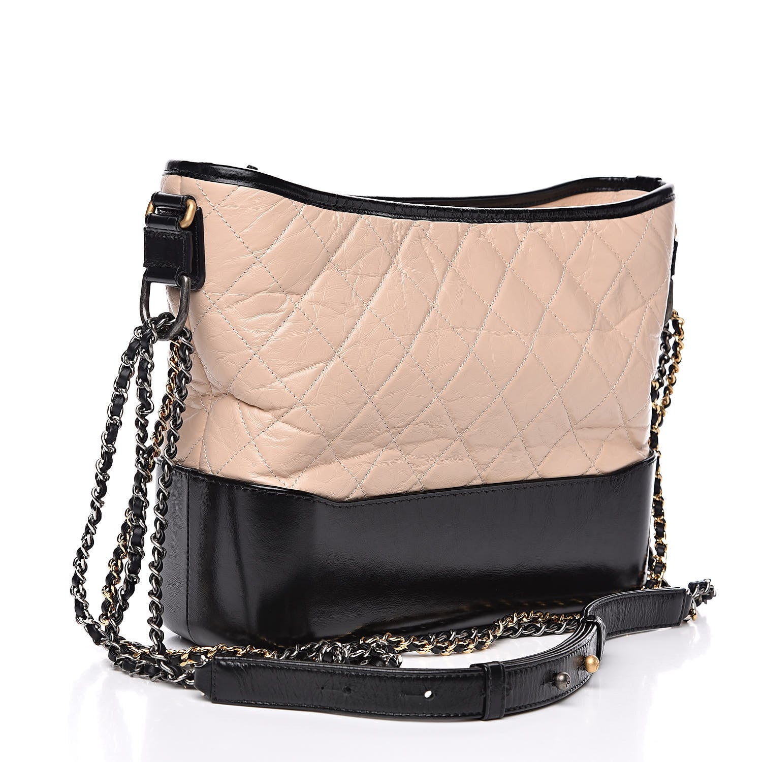 Chanel Aged Calfskin Quilted Medium Gabrielle Hobo Beige Black 3 of 12