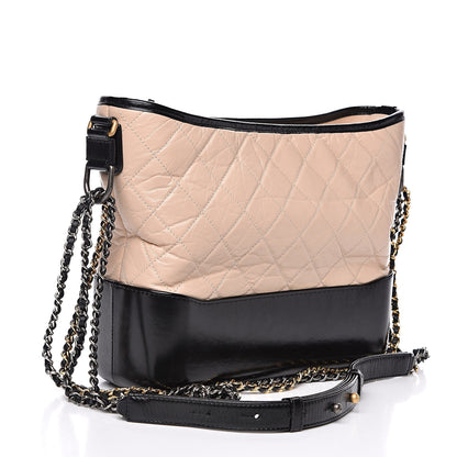 Chanel Aged Calfskin Quilted Medium Gabrielle Hobo Beige Black 3 of 12
