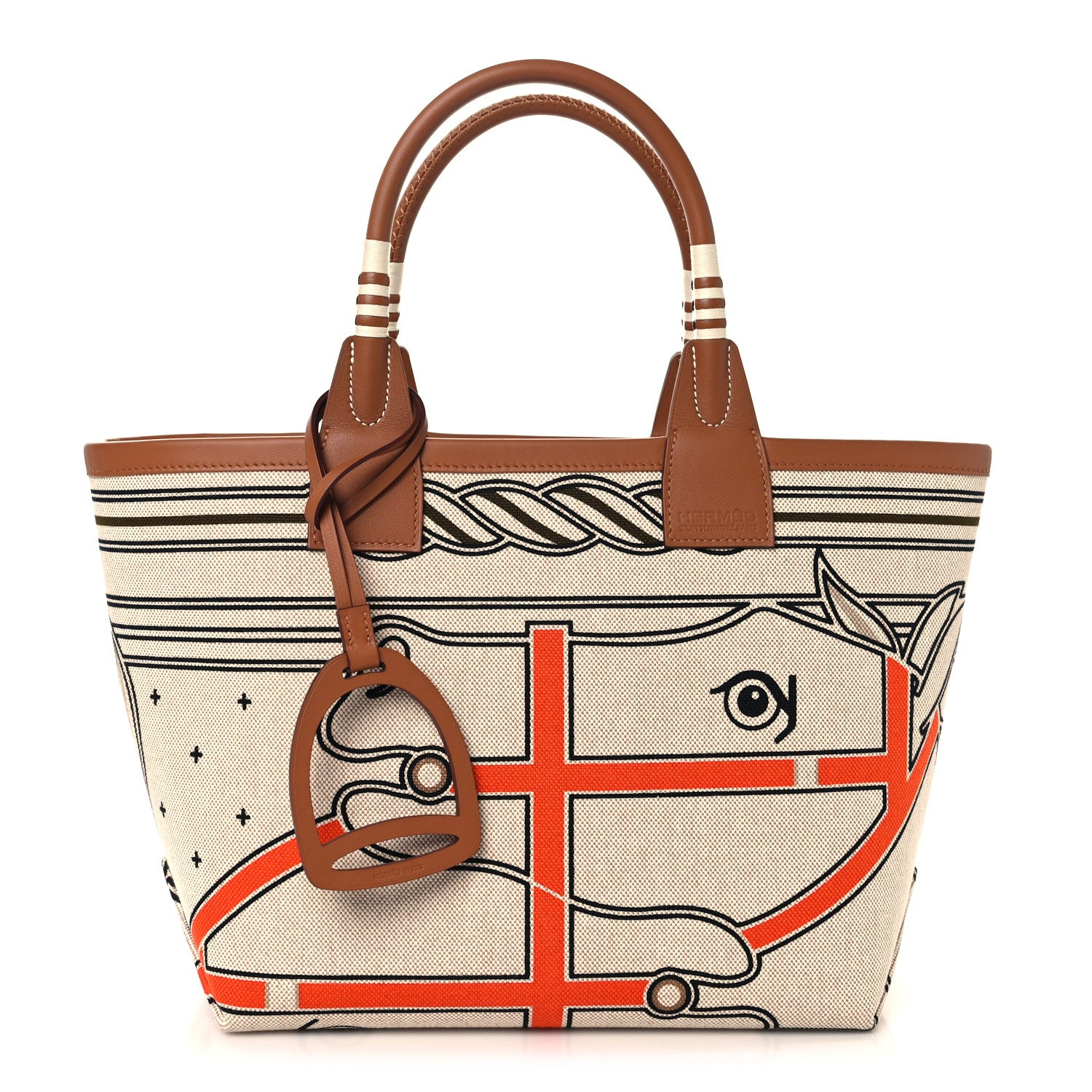 Hermes H Plume Canvas Swift Printed Quadrige au Fil Steeple 25 Bag Gris Beige Ecru Beige Gold 1 of 10