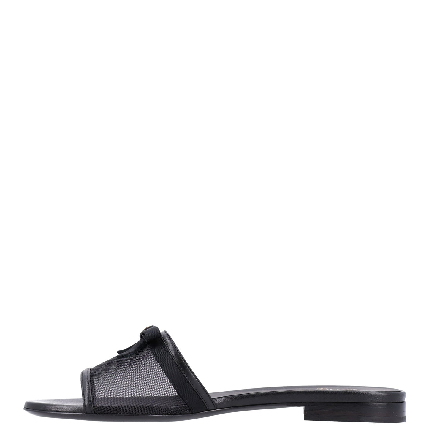 Mesh Lambskin CC Bow Mules 39.5 Black