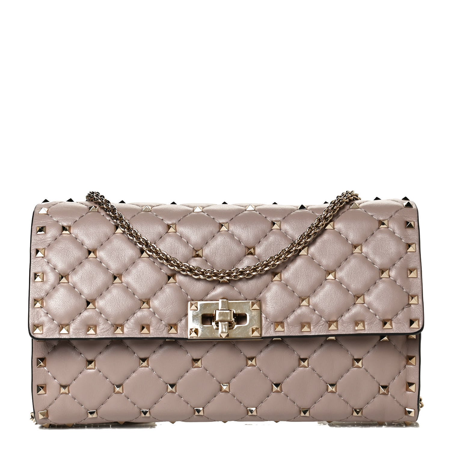 Valentino Garavani Lambskin Rockstud Spike Wallet on Chain Poudre 1 of 10