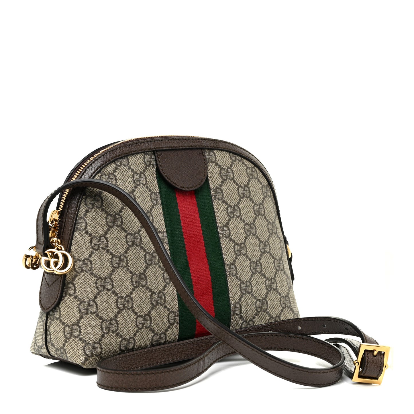 GG Supreme Monogram Textured Dollar Calfskin Web Small Ophidia Dome Shoulder Bag Beige Ebony New Acero