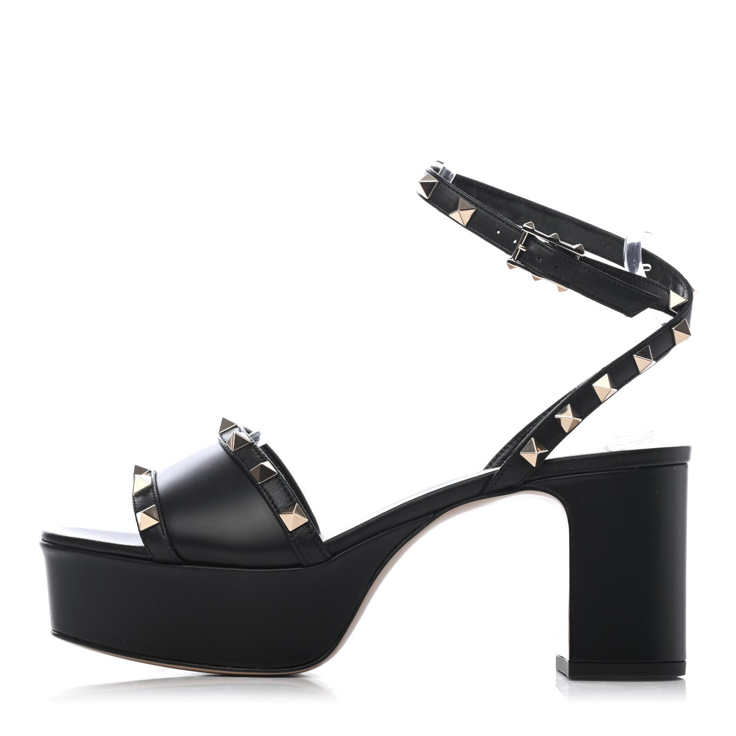 Valentino Garavani Calfskin Rockstud 35/75mm Platform Sandals 37 Black 1 of 4