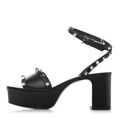 Valentino Garavani Calfskin Rockstud 35/75mm Platform Sandals 37 Black 1 of 4