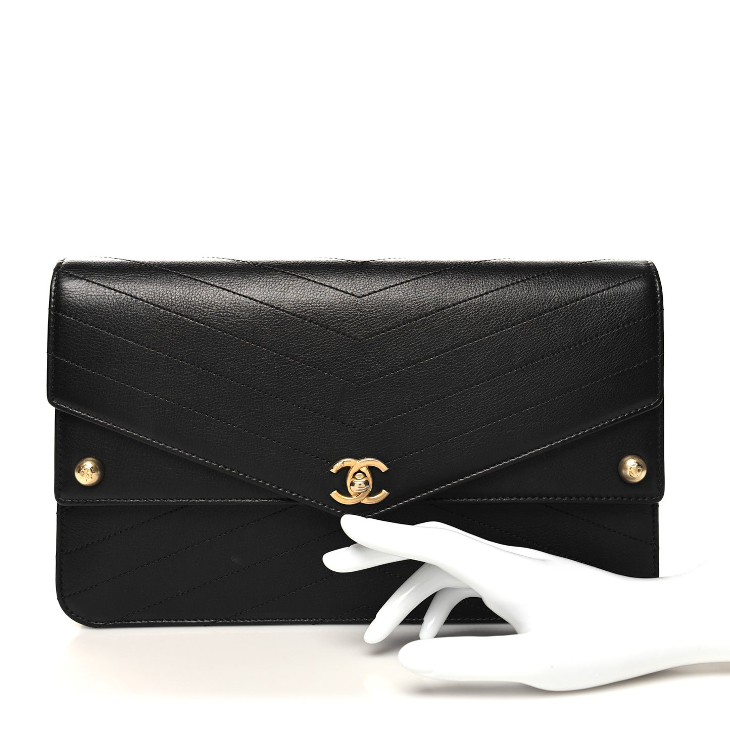 Calfskin Chevron Quilted Casual Trip Clutch Black