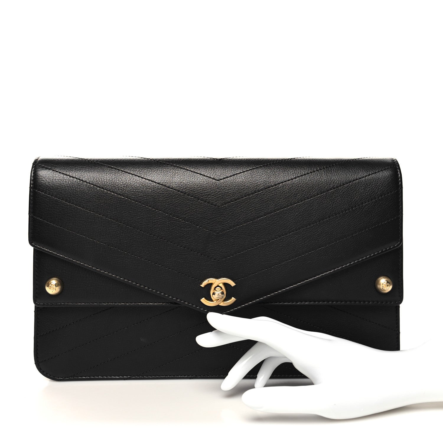 Chanel Calfskin Chevron Quilted Casual Trip Clutch Black 2 of 11