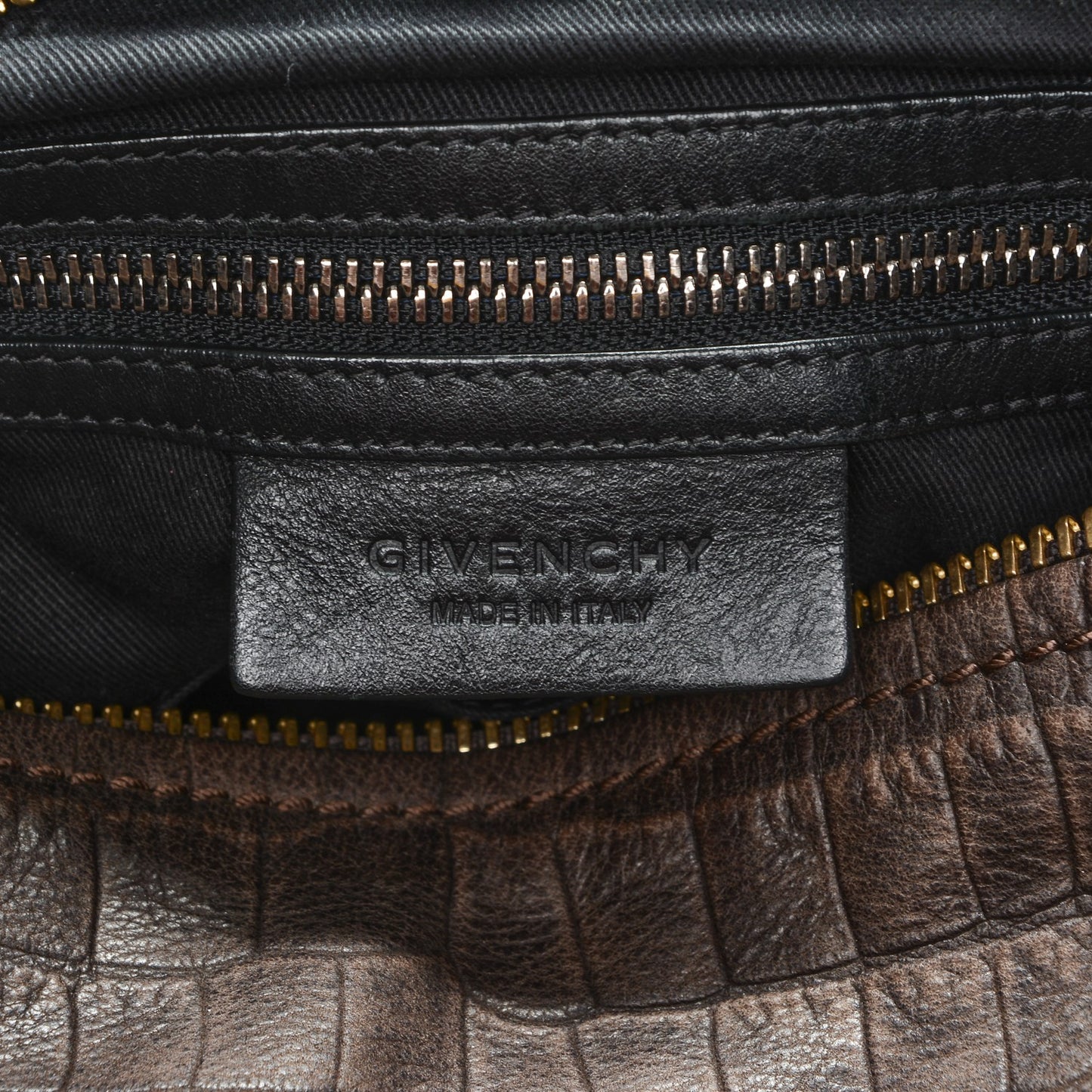 Calfskin Crocodile Embossed Medium Pandora Brown