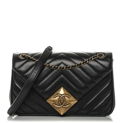 Chanel Lambskin Chevron Quilted Small Pyramid CC Flap Black 1 of 7