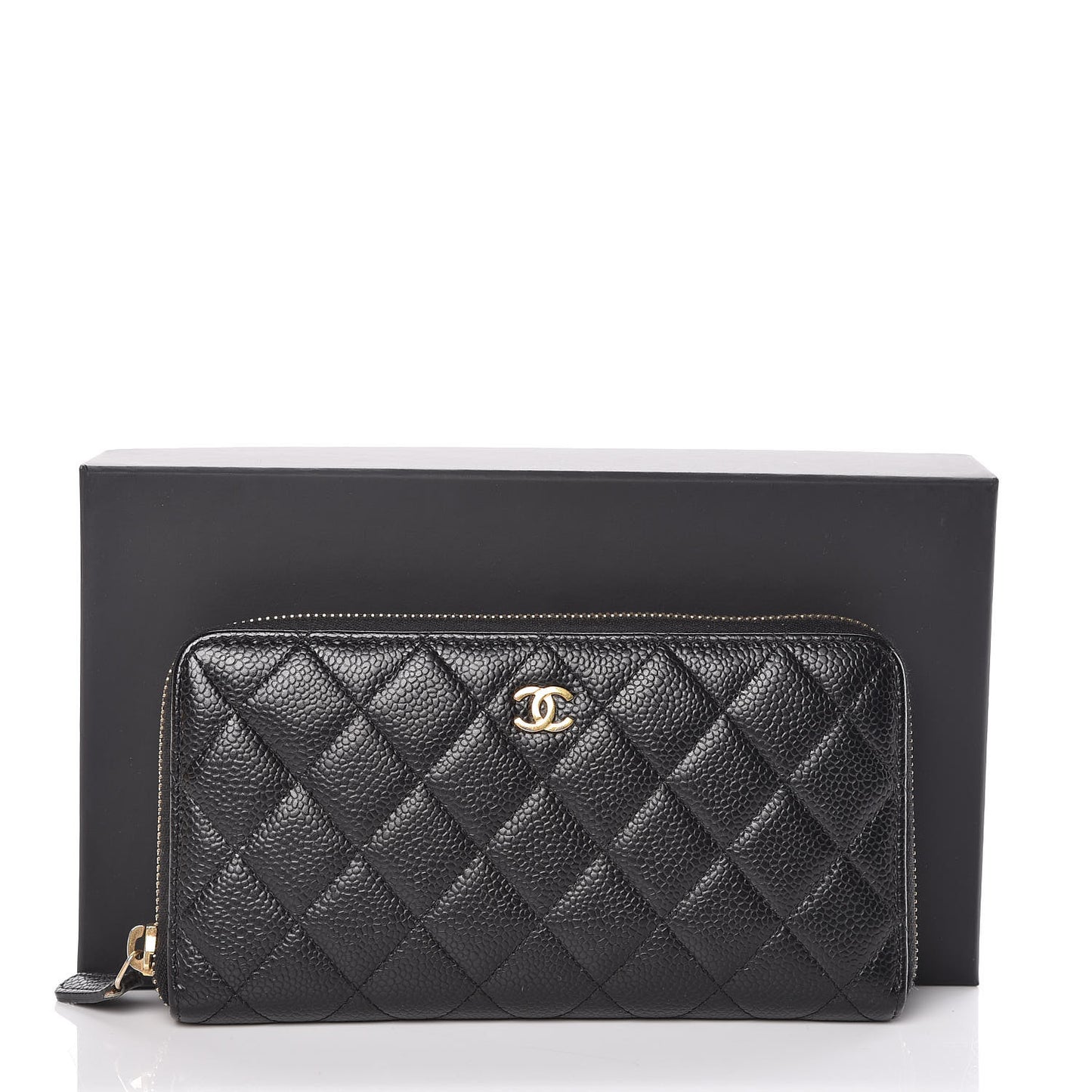 Caviar Quilted Large Gusset Zip Around Wallet Black